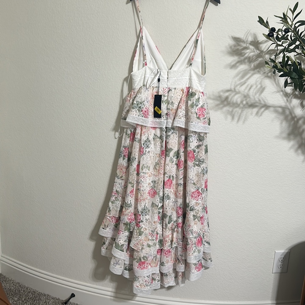 NWT GIANNI BINI Midori Floral Print Chiffon V-Neck Peplum Layered Hem A-Line - Picture 12 of 12